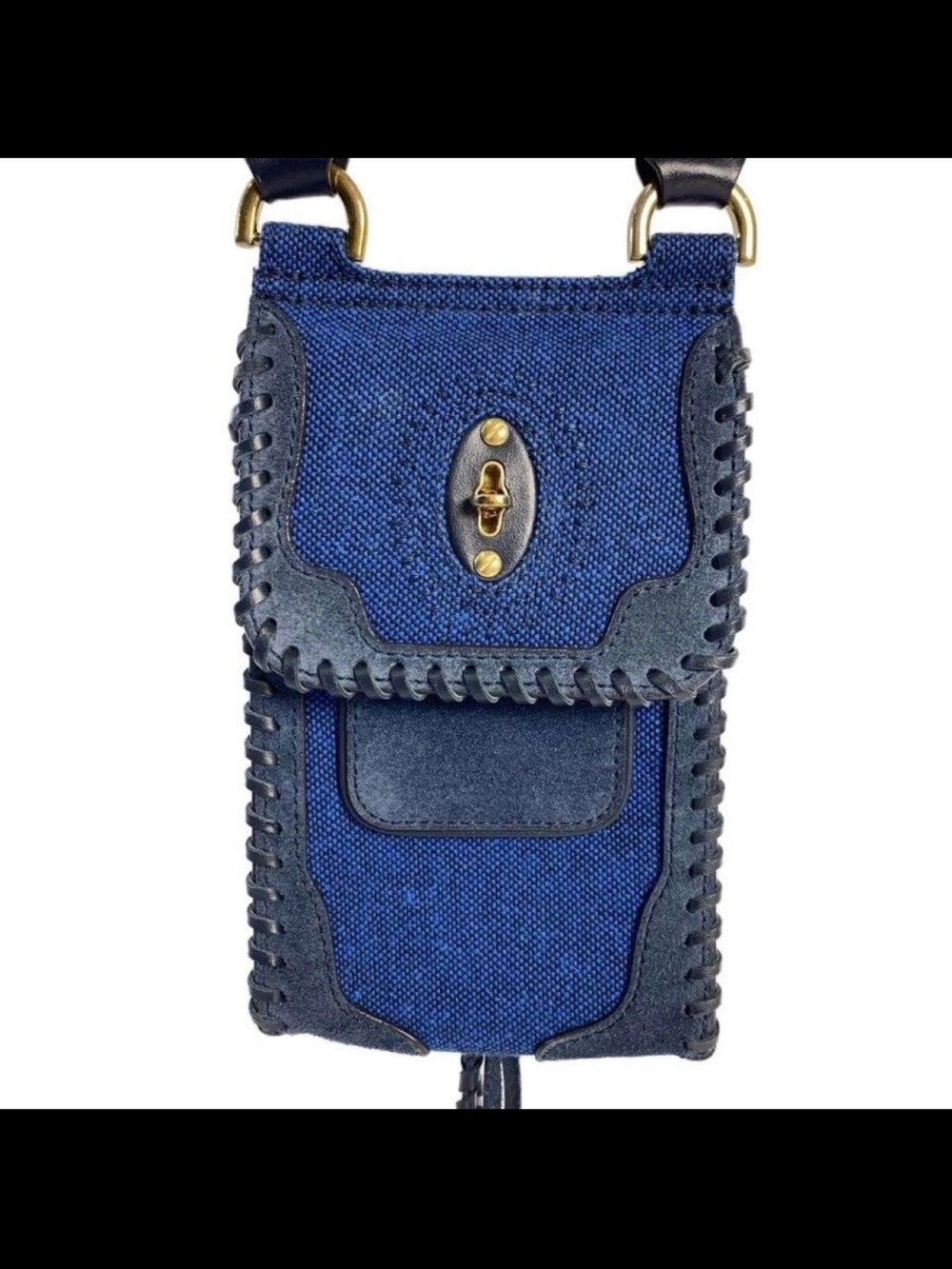 Mulberry Blue Canvas and Leather Crossbody Pouch